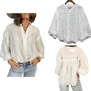 FATE Womens Top Size L‎ Button Up Blouse Top Boho Cottage Prairie Peasant Puff